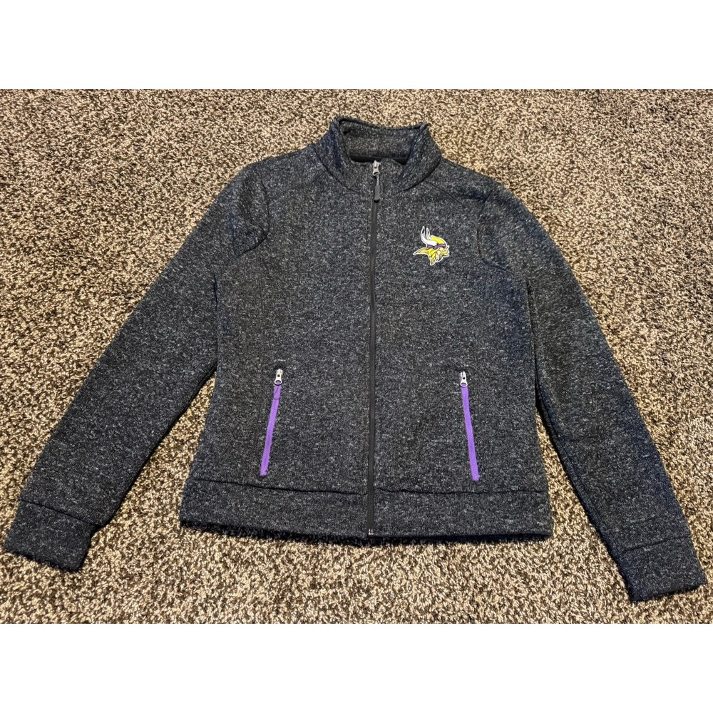 Minnesota Vikings Womens Size M Gray Full Zip Knit Jacket NFL Team Apparel